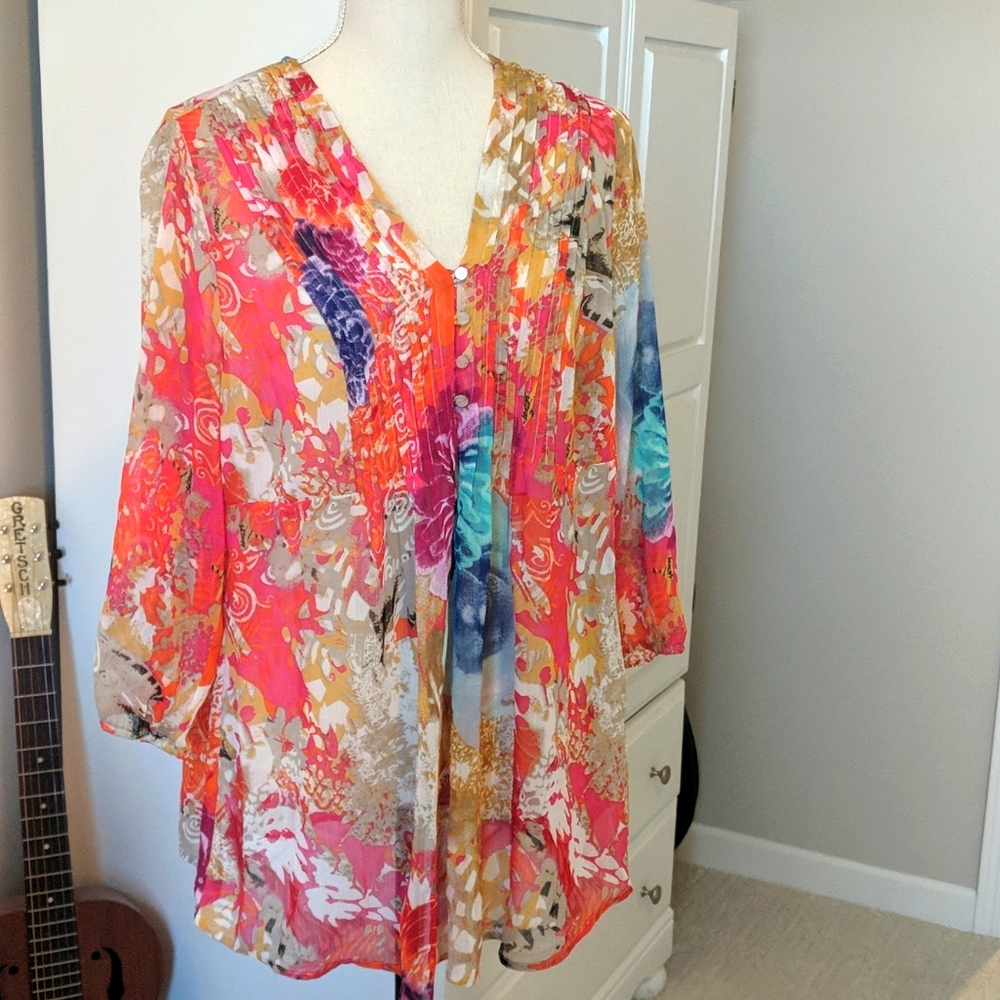 Bright Multi Color Floral Tunic Blouse